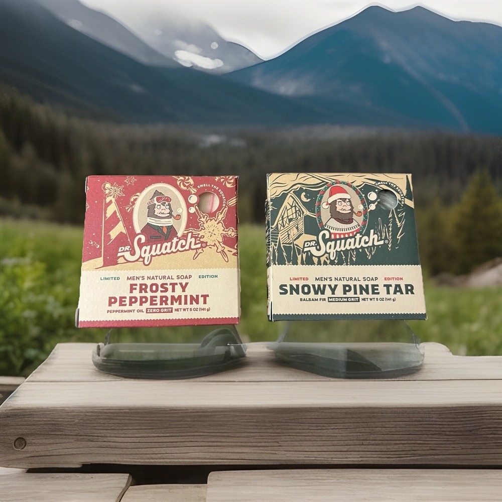 Dr Squatch Holiday Box Set Frosty Peppermint Snowy Pine Tar Ltd Edition Soap NEW